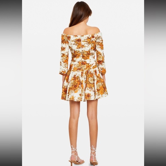 Alemais Orange Floral Long Sleeve Off the Shoulder Drop Waist Mini Dress XXS XS - Picture 8 of 13